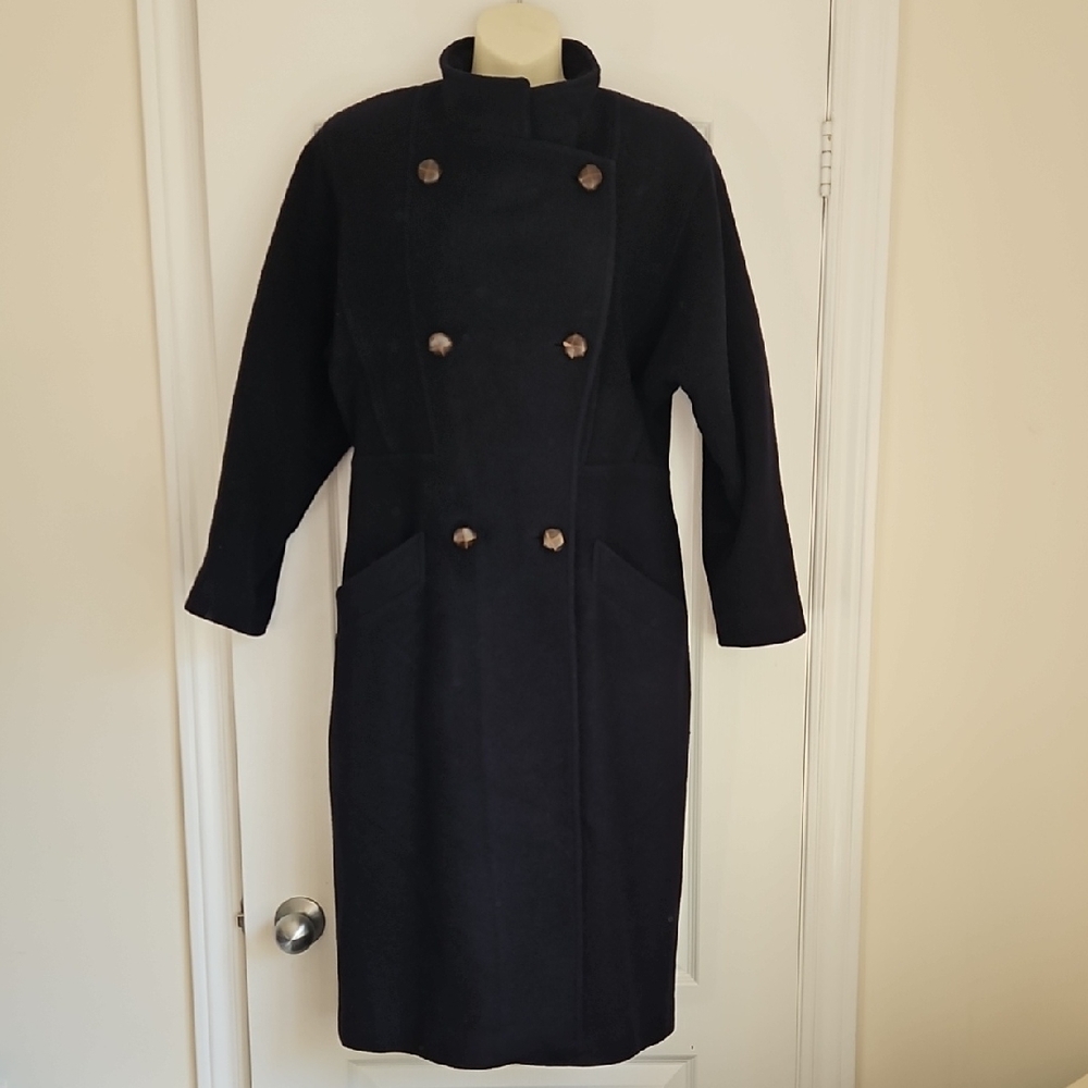 CHRISTIAN DIOR: Vintage Navy Blue Virgin Wool Double Breasted Coat
